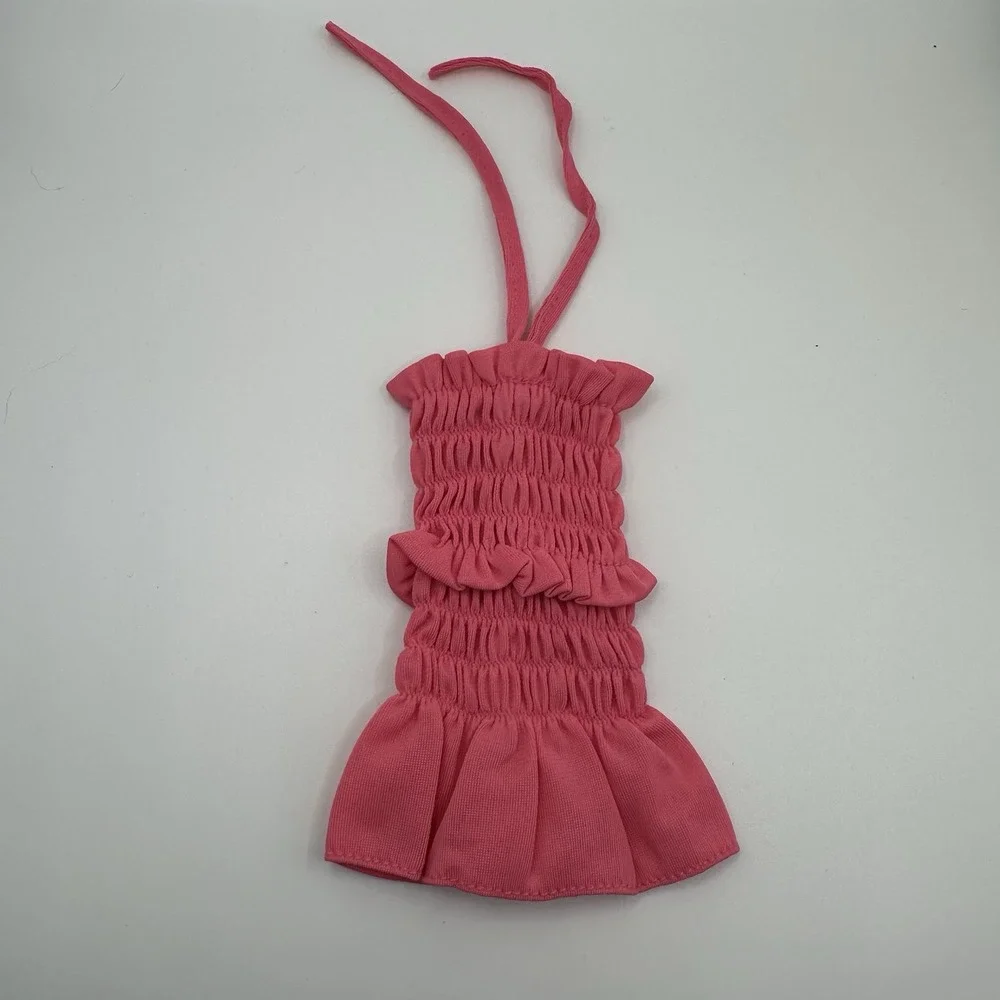VTG Barbie Doll Pink Scrunch Ruched Dress Halter Handmade 90's